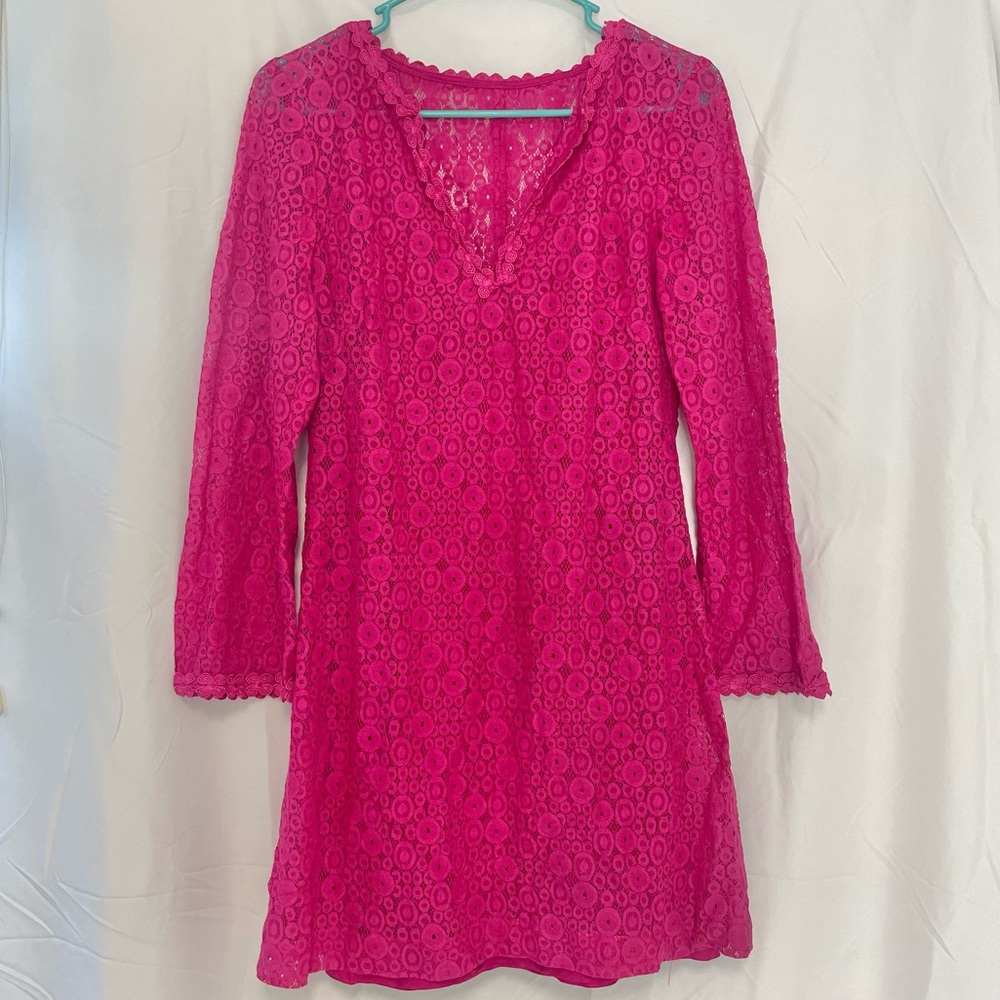 Trina Turk long sleeve hot pink fuchsia lace dress size 4